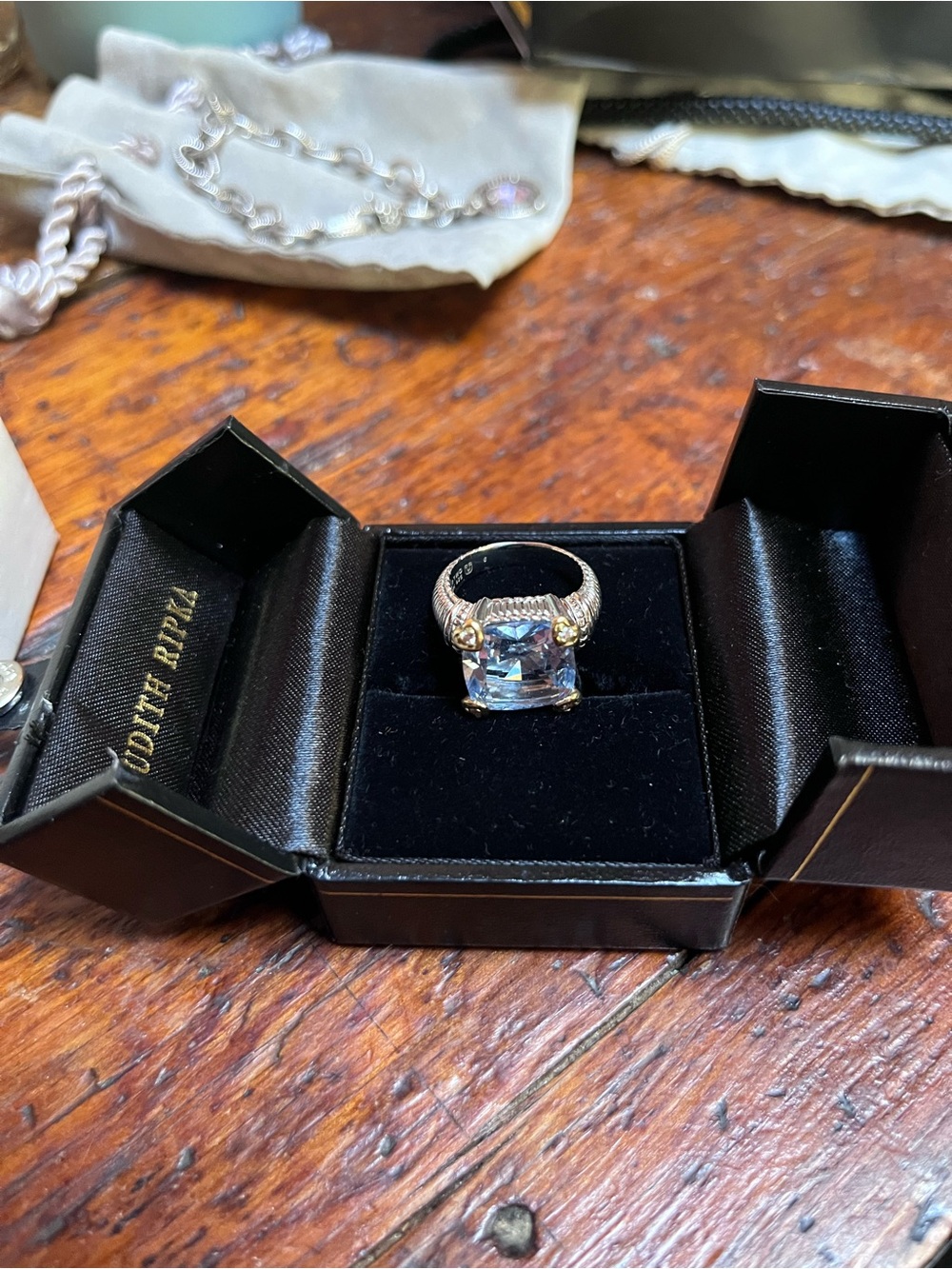 Judith Ripka Blue Topaz, Sterling Silver & 18K Gold Accent Ring